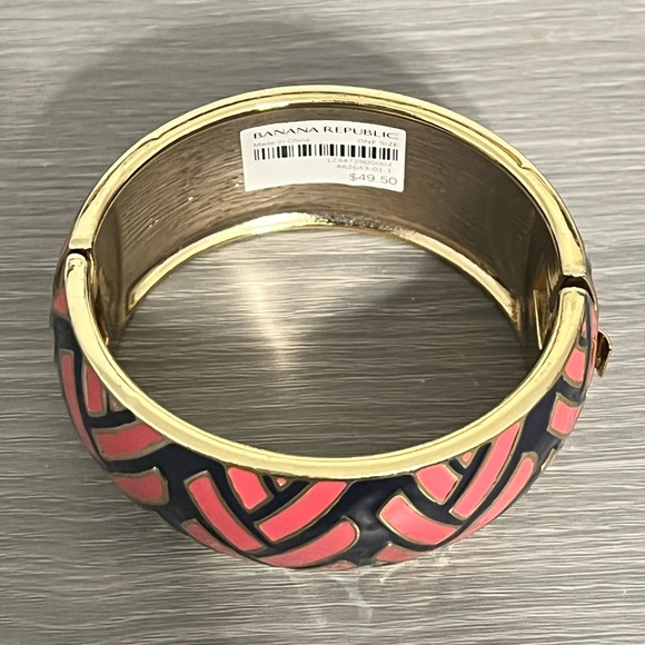 NTW Banana Republic Gold Hinged Bangle Bracelet with Pink and Navy Blue Exterior - Picture 6 of 8
